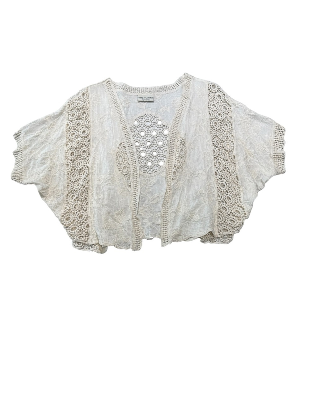 Boho Crochet Lace Cream Floral Stitched Design Open-Front Tunic One Size